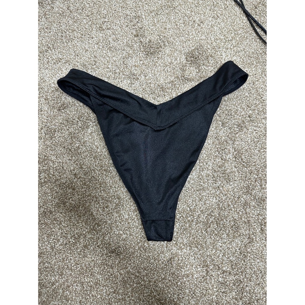 LA Hearts Swim Bottoms Women XL Black V-Cut High Leg Cheeky Shimmer 7680